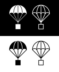 Parachute icons set. Symbol of descent, flight or freedom. Device for lowering loads.