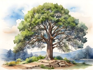 Tree Nature Landscape Watercolor Art