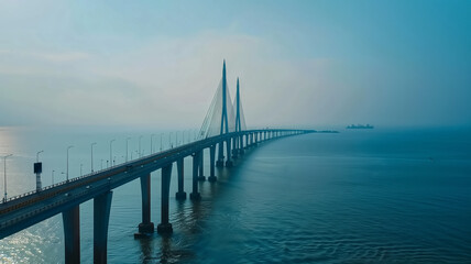 A drone shot of the Mumbai Marine Bridge,