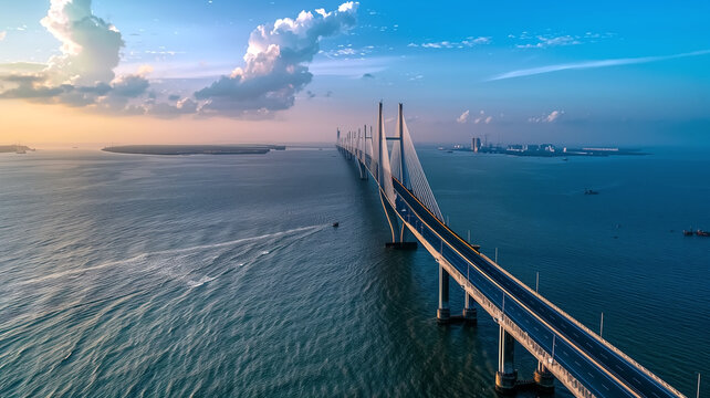 A drone shot of the Mumbai Marine Bridge,