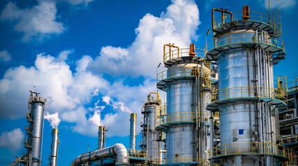 modern oil and gas refinery facilities industrial plant exterior blue sky background