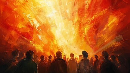 pentecost tongues of fire descending on diverse people unity in the holy spirit copy space digital painting