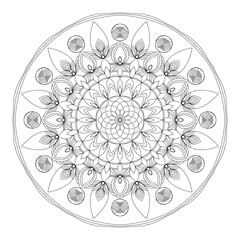 mandala circle pattern vintage decorative pattern indian skin painting tattoo oriental art Mandala floral coloring page for adults relaxation, black and white mandala coloring page hand drawn outlined