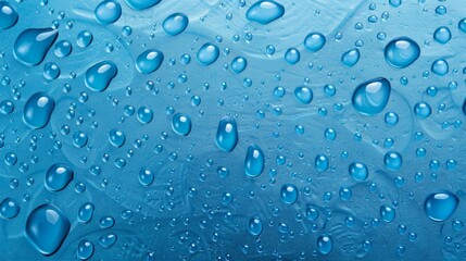 Water background with drops on blue surface. generative ai