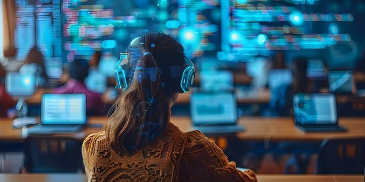 Online education technology banner with digital courses and elearning background. Concept Online Education, Technology Banner, Digital Courses, Elearning Background