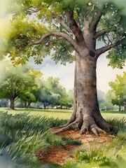 Tree Nature Landscape Watercolor Art
