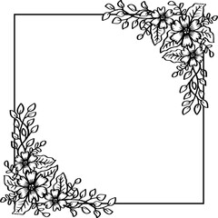 Frame decorated with flowers vector illustration in black and white.