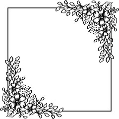 Obraz premium Frame decorated with flowers vector illustration in black and white.