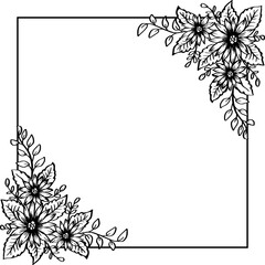 Frame decorated with flowers vector illustration in black and white.