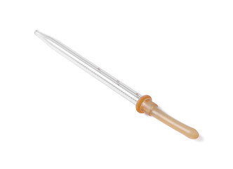 One glass measuring pipette isolated on white