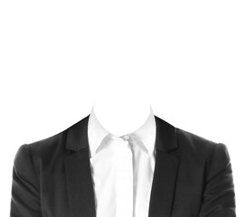 Formal wear replacement template for passport photo or other documents. Jacket and shirt isolated on white