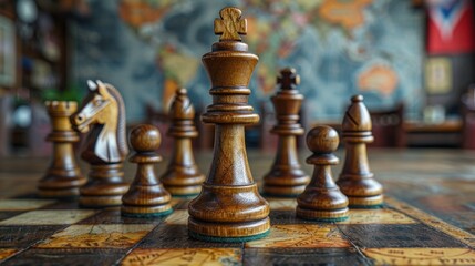 Fototapeta premium Old and antique wooden chess board