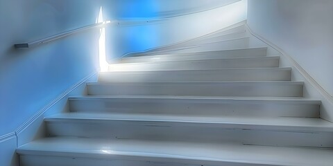 Symbolism of White Stairs Against White Wall in Achieving Business Goals or Success. Concept Symbolism, White Stairs, White Wall, Business Goals, Success