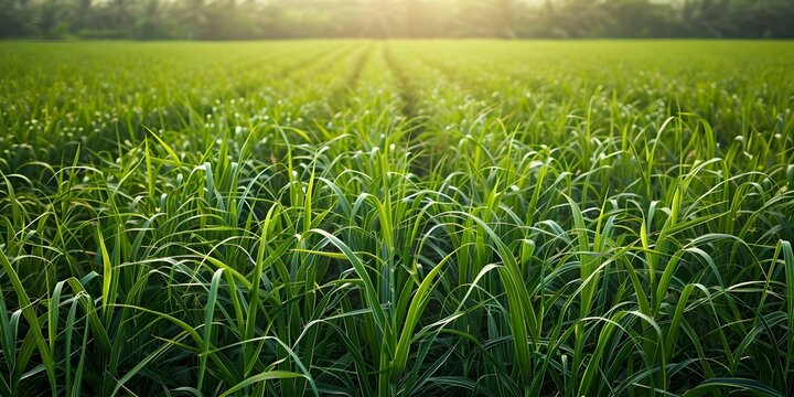 Sugarcane field planted on Earth Day: Cultivating a Greener World. Concept Earth Day, Sugarcane Field, Greener World, Cultivating, Sustainable Agriculture