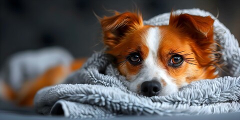 A photo of an adorable dog wearing a bathrobe flaunting its long eyelashes. Concept Pets in Bathrobes, Groomed Dogs, Adorable Features