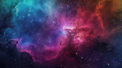 A colorful nebula cloud swirling with deep magentas and cerulean blues, set against a glittering starry night sky in the galaxy.