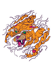 tiger illustration design for sukajan is mean japan traditional cloth or t-shirt with digital hand drawn Embroidery Men T-shirts Summer Casual Short Sleeve Hip Hop T Shirt Streetwear