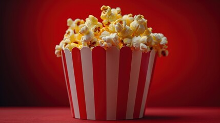 Popcorn in a box with a red background