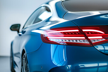 Rear view of modern blue premium car in studio light