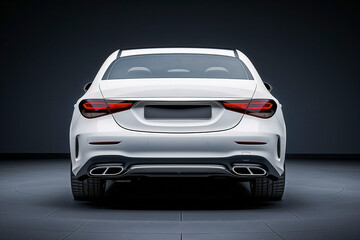 Rear view of modern white premium car in studio light