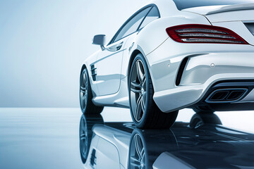 Naklejka premium Rear view of modern white premium car in studio light