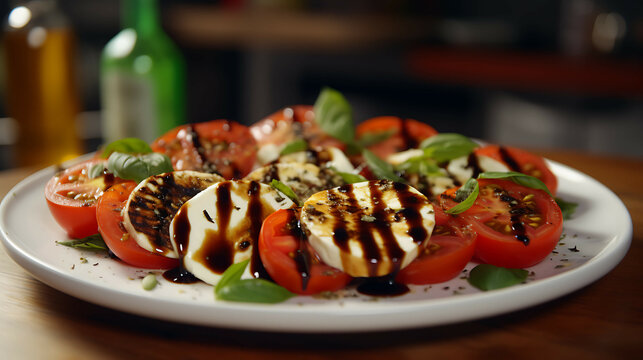 Caprese salad with balsamic glaze. Generative AI