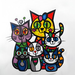 Colorful Familiy of cats