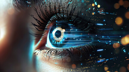 Human eye and high-tech concept, screening big tradingview and digital transformation technology strategy, Cryptocurrency financial systems concept. with generative ai