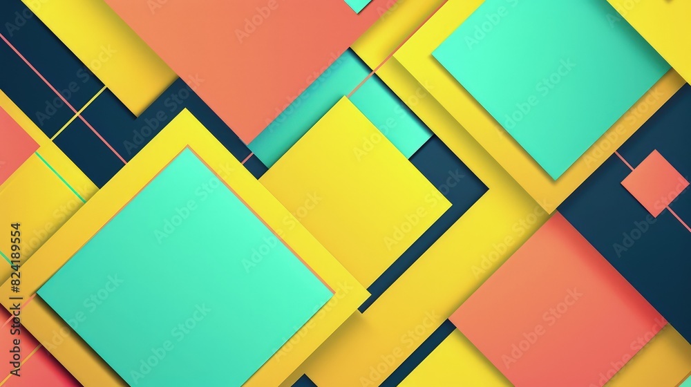 Canvas Prints a dynamic geometric abstract background showcasing bold triangles and squares in bright yellow, cora
