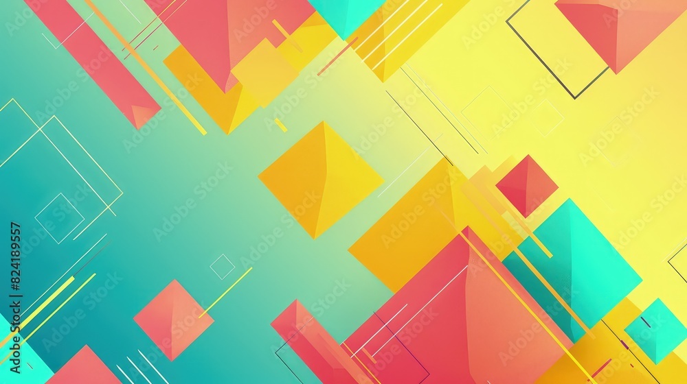Canvas Prints a dynamic geometric abstract background showcasing bold triangles and squares in bright yellow, cora