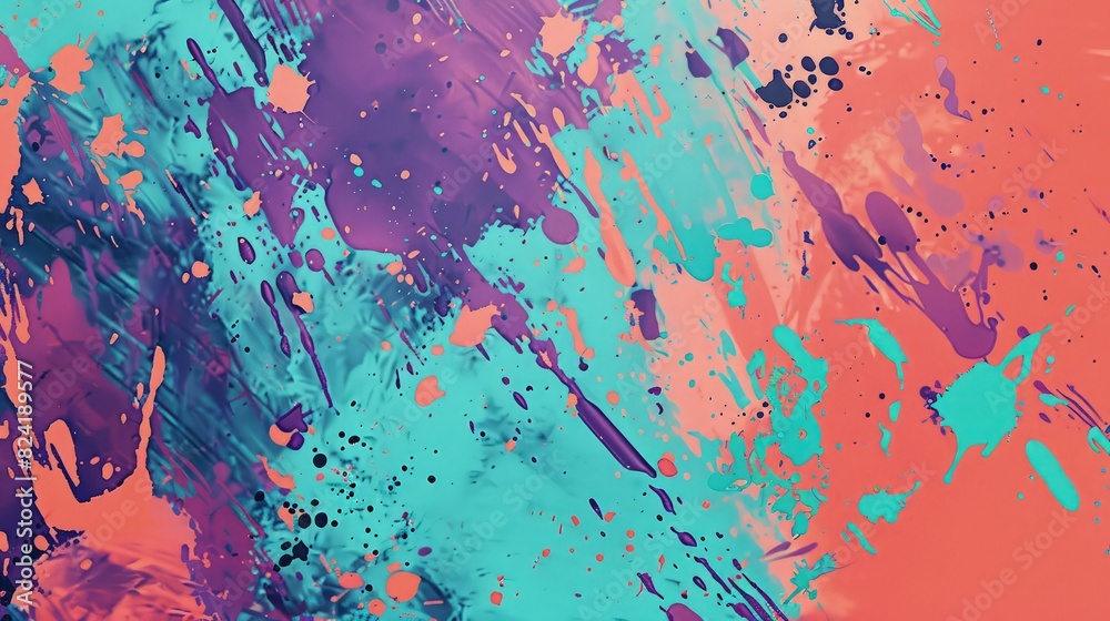 Canvas Prints a dynamic textured abstract background with bold paint splatter patterns in bright coral, turquoise,