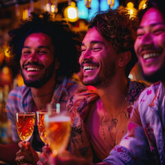 Fototapeta premium Gays disfrutando juntos, de la vida homosexual, vacaciones y óseo en grupo