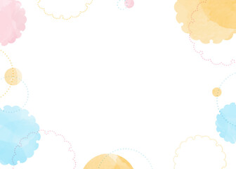 水彩カラーの丸と雪輪のポップなフレーム、和風の背景素材