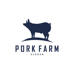 Pig logo grilled pork pig simple rustic stamp vector emblem livestock barbecue BBQ vintage design inspiration