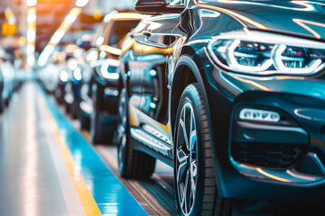 Obraz premium View of cars on production line in factory