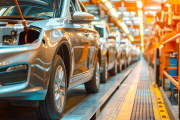 View of cars on production line in factory