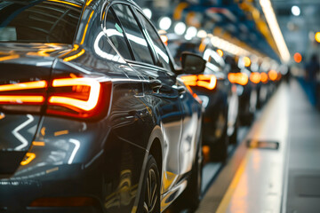 Fototapeta premium View of cars on production line in factory