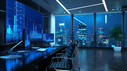 stock market performance data display on virtual screens, business or economy growth data statistics 