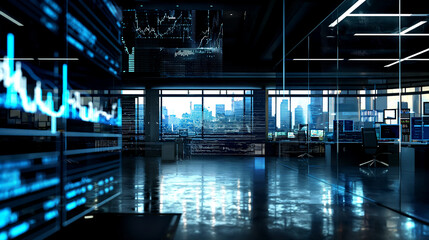 stock market performance data display on virtual screens, business or economy growth data statistics 