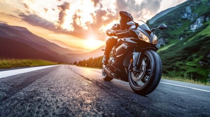 sport motorcycle on the highway generative ai