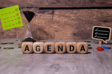 Word AGENDA made with wood building blocks,stock image