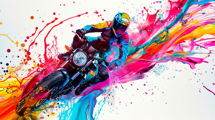 Off-road motorcycle elements useful for rally, race poster, placard, print, leaflet design. A motocross rider. Hand drawing style of motorcycle race cornering.