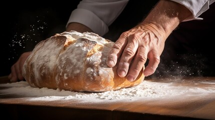 A man is making bread with his hands