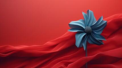 Spinning blue pinwheel, Red backdrop, ESG symbolism, Environmental, Social, Governance, Generative AI