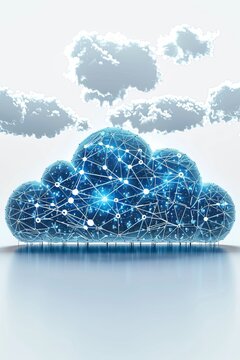 A digital representation of a cloud with connected network nodes, symbolizing cloud computing and data storage innovations.