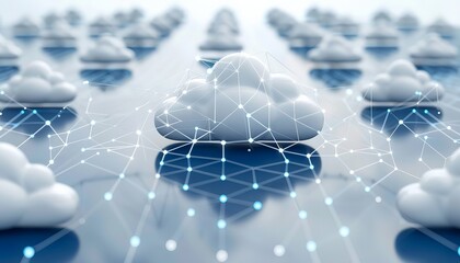 Obraz premium Digital cloud computing network, interconnected abstract technology background representing internet data storage and online service connection.