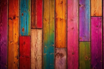 Old rustic wooden wall texture abstract background in colorful rainbow pattern