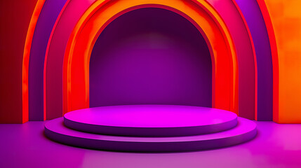 Bright Neon Stage with Arched Backdrop Design