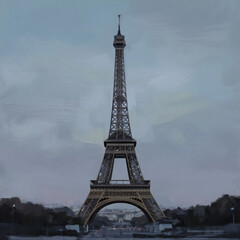 A visually impactful digital painting of the iconic Eiffel Tower, standing tall in the heart of Paris. 