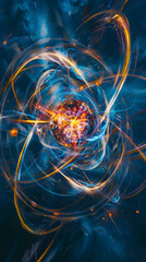 Vibrant Artistic Representation of an Atom with Orbiting Electrons and Nucleus for Science and Education Visualizations